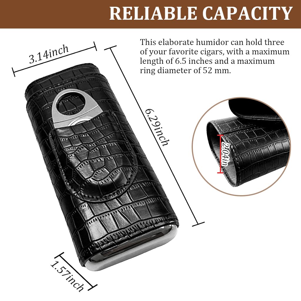 HASTHIP Leather Cigar Case for Three Cigars Cedar Wood Lining Travel Cigar Case with Cigar Cutter Cigar Humidor Case Cigar Gift Set for Man, Cigars Not Included (Black) HASTHIP Leather Cigar Case for Three Cigars Cedar Wood Lining Travel Cigar Case with Cigar Cutter Cigar Humidor Case Cigar Gift Set for Man, Cigars Not Included (Black)